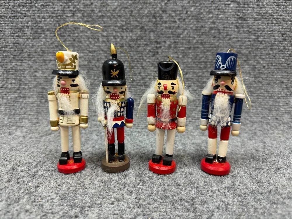 Wooden Nutcracker Ornaments Set of 4 Hand Painted Christmas Decor